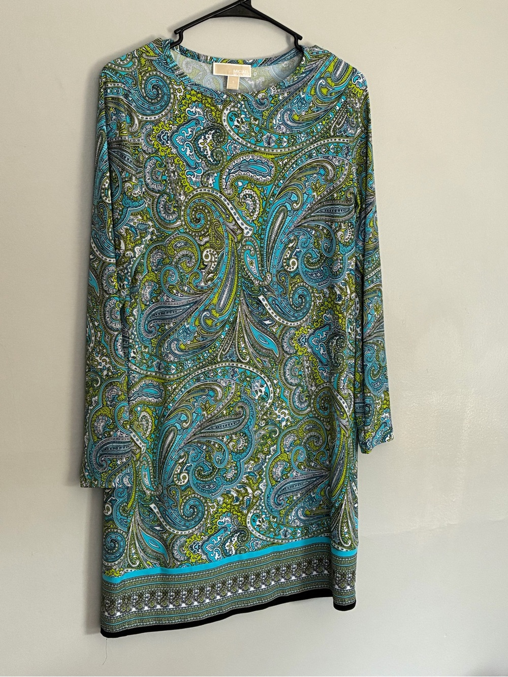 Michael Kors Teal & Green Paisley Long Sleeve Shift Dress women’s small